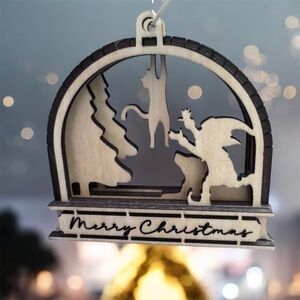 3D Layered Wood Christmas Ornament – Cats & Elf Christmas Scene